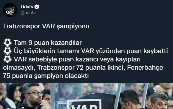 ODA TV, VAR şampiyonu Trabzonspor